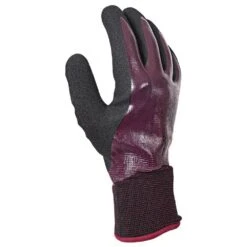 Women's HydroFlector™ Lined Waterproof Thermal Gloves, Knit Shell & Double-Coated Nitrile, Burgundy -Amleos 1886pw s5ge top 2