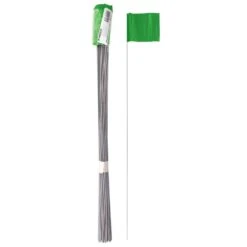 Vinyl Marking Flags, Green 3-1/4in X 2-1/2in Flag With 21in Wire Shaft, Bundle Of 100 Flags