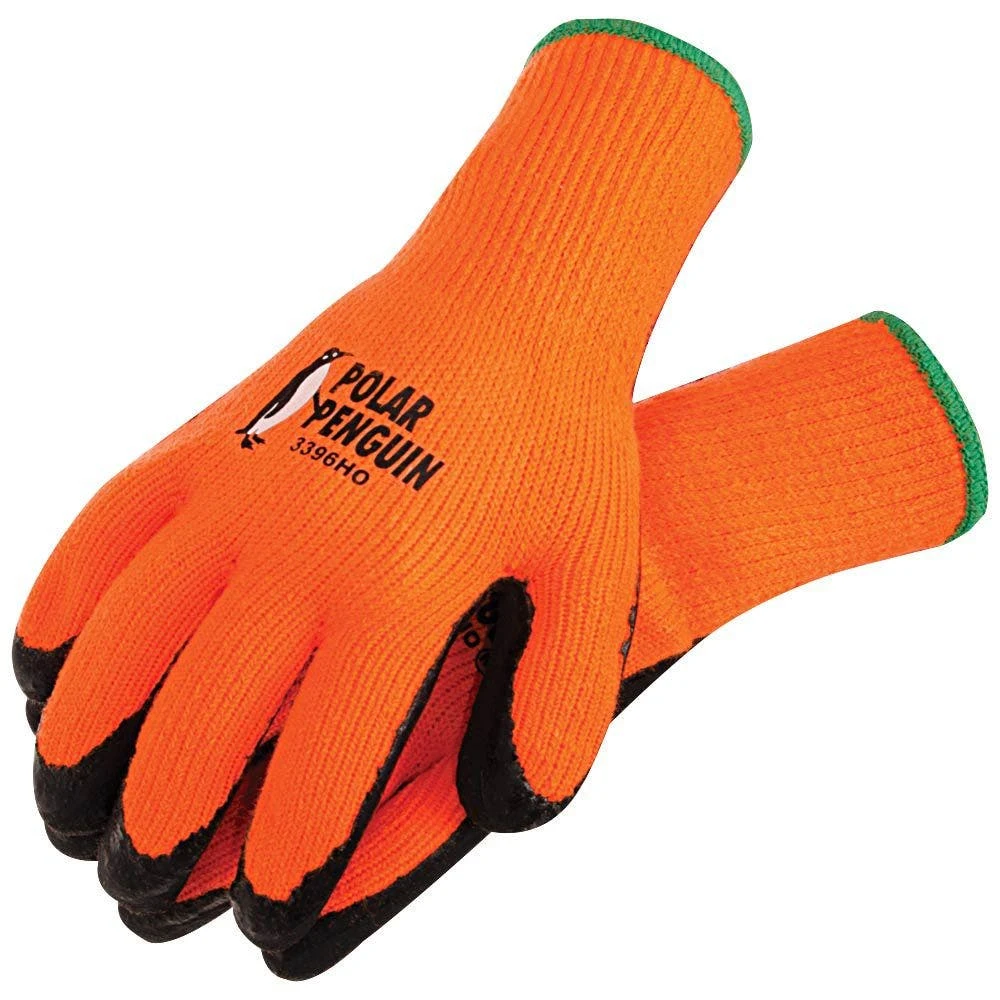 Orange Lined, Cold Weather Hi-Viz Knit Gloves With Rubber Palm, Large 3 Orange Lined, Cold Weather Hi-Viz Knit Gloves With Rubber Palm, Large