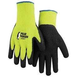 Cold Weather Lined Knit Gloves With Rubber Palm, High-Visibility Yellow, Size Large -Amleos 3396hy 1