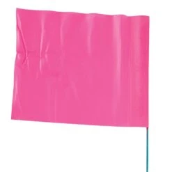 Vinyl Marking Flags, Glo Pink, 4in X 5in Flag With 30in Wire Shaft, Bundle Of 100 Flags
