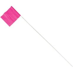 Vinyl Marking Flags, Fluorescent Pink 5in X 4in Flag With 24in Plastic Shaft, Bundle Of 50 Flags