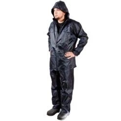 Premium Rainsuit With Polyester Coating, Blue, Size Medium