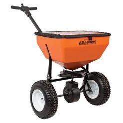 Broadcast Spreader, 70lb Capacity, Black Powder-Coated Frame With Removable Deflector By A.M. Leonard -Amleos am70lp right withcover