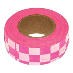 Flagging/Tagging Tape, Glo-Pink/White Checkerboard, 1-3/16in X 300ft, Non-Adhesive, Box Of 12 Rolls -Amleos cb 6p 1
