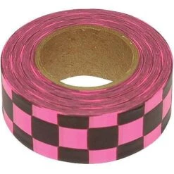 Flagging/Tagging Tape, Glo-Pink/Black Checkerboard, 1-3/16in X 150ft, Non-Adhesive, Box Of 12 Rolls -Amleos cbm o6pb