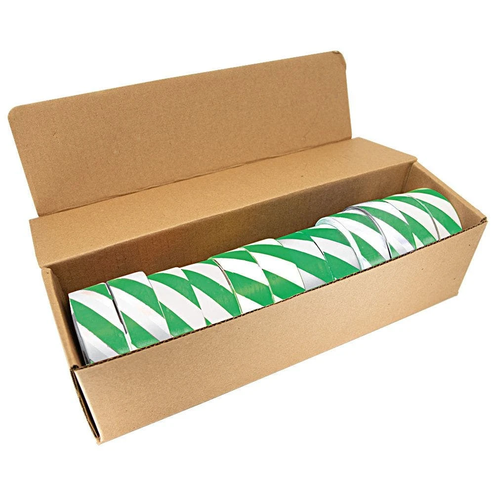 Flagging/Tagging Tape, Green/White Candy Stripe, 1-3/16in X 300ft, Non-Adhesive, Box Of 12 Rolls 3 Flagging/Tagging Tape, Green/White Candy Stripe, 1-3/16in X 300ft, Non-Adhesive, Box Of 12 Rolls