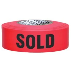 Flagging/Tagging Tape, Red With "SOLD" Print, 1-1/2in Width X 300ft Length 6 Flagging/Tagging Tape, Red With "SOLD" Print, 1-1/2in Width X 300ft Length -Amleos curbk404