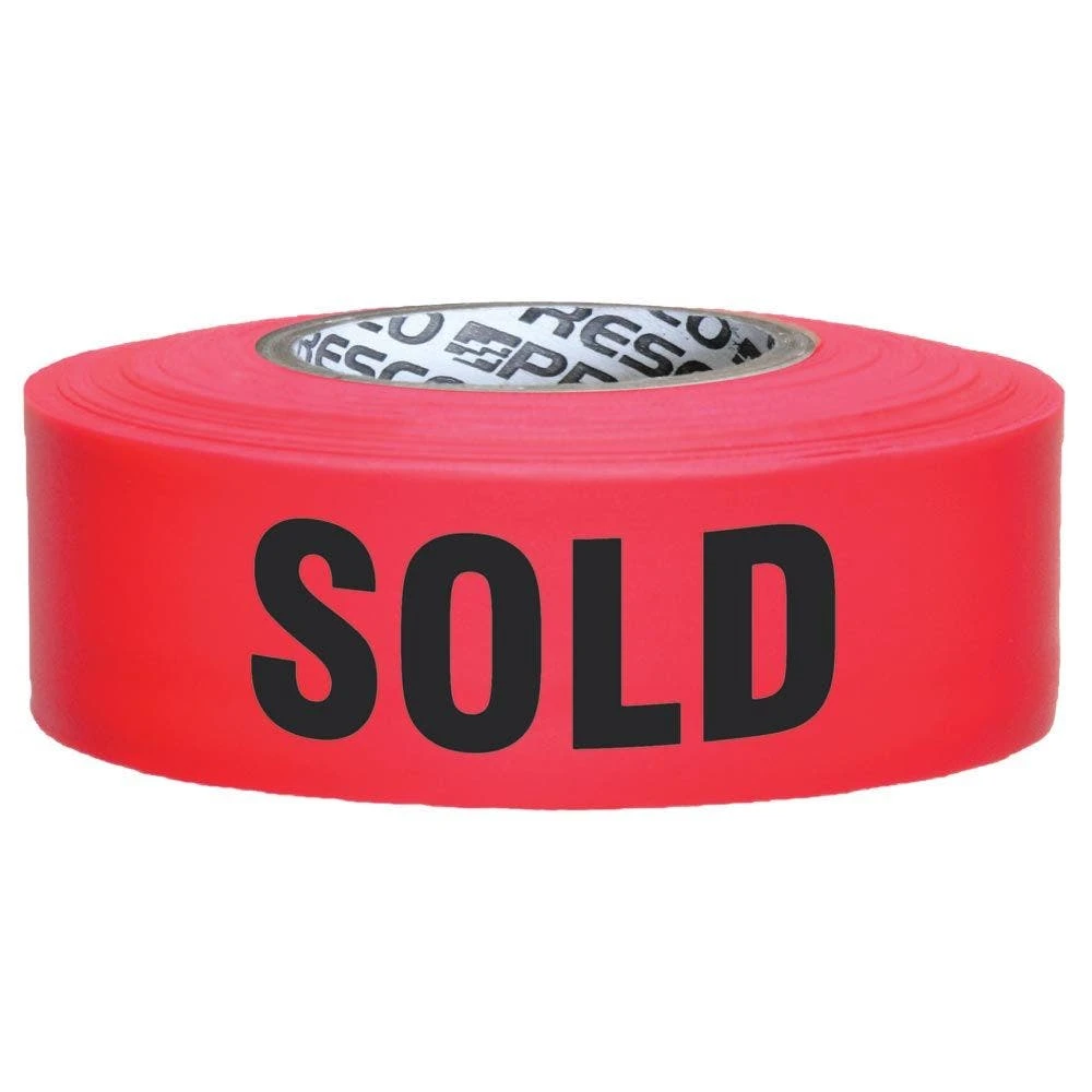 Flagging/Tagging Tape, Red With "SOLD" Print, 1-1/2in Width X 300ft Length 4 Flagging/Tagging Tape, Red With "SOLD" Print, 1-1/2in Width X 300ft Length - Image 2