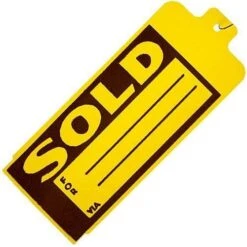 Vinyl Tags With "Sold" Print, Yellow, Roll Of 1,000 Tags With Attachment Wires