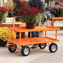 Pull-Style Nursery Cart, 2ft X 4ft Deck With 12in Add-On Shelf And Flat-Free Tires By A.M. Leonard -Amleos f2448lwg 4