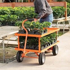 Pull-Style Nursery Cart, 2ft X 4ft Deck With 12in Add-On Shelf And Flat-Free Tires By A.M. Leonard -Amleos f2448lwg 5