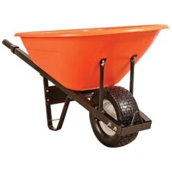 Poly Tray Wheelbarrow, Orange 8 Cu Ft Tray With Steel Handles And Flat-Free Tire By A.M. Leonard