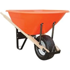 Poly Tray Wheelbarrow, Orange 8 Cu Ft Tray With Flat-Free Tire By A.M. Leonard