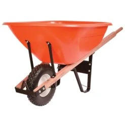 Poly Tray Wheelbarrow, Orange 8 Cu Ft Tray With Narrow Diamond-Tread Tire By A.M. Leonard