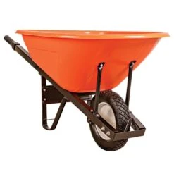 Poly Tray Wheelbarrow, Orange 8 Cu Ft Tray With Steel Handles And Narrow Diamond-Tread Tire By A.M. Leonard