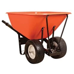 Leonard 10-Cubic-Foot Orange Poly Tray Wheelbarrow With Steel Handles And Flat Free Tires