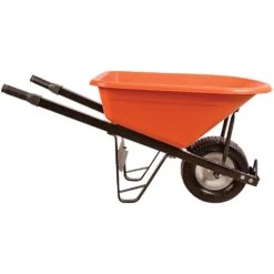 Poly Tray Wheelbarrow, Orange 6 Cu Ft Tray With Steel Handles And Flat-Free Tires By A.M. Leonard -Amleos fwb6 s 1