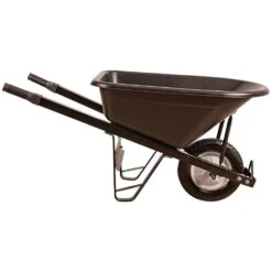 Poly Tray Wheelbarrow, Black 6 Cu Ft Tray, With Steel Handles And Diamond-Tread Flat-Free Tire By A.M. Leonard 6 Poly Tray Wheelbarrow, Black 6 Cu Ft Tray, With Steel Handles And Diamond-Tread Flat-Free Tire By A.M. Leonard -Amleos fwb6bk s 1