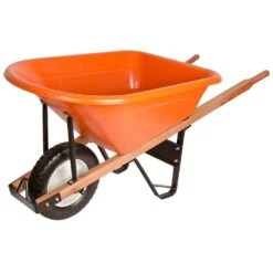 Poly Tray Wheelbarrow, Orange 6 Cu Ft Tray With Narrow, Diamond Tread Tire By A.M. Leonard