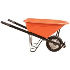 Poly Tray Wheelbarrow, Orange 6 Cu Ft Tray, With Steel Handles And Diamond-Tread Flat-Free Tire By A.M. Leonard -Amleos fwb6k s 1