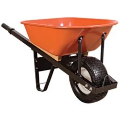 Steel Tray Wheelbarrow, Orange 6 Cu Ft Tray With Steel Handles And Flat-Free Tire By A.M. Leonard