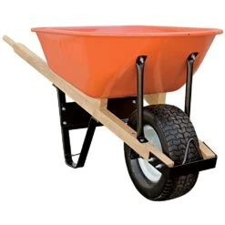 Steel Tray Wheelbarrow, Orange, 6 Cu Ft Capacity With Flat-Free Tire By A.M. Leonard