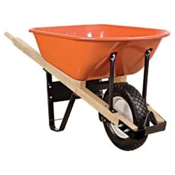 Steel Tray Wheelbarrow, Orange 6 Cu Ft Tray With Narrow Diamond-Tread Tire By A.M. Leonard