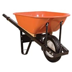 Steel Tray Wheelbarrow, Orange 6 Cu Ft Tray, With Steel Handles And Diamond-Tread Flat-Free Tire By A.M. Leonard