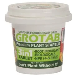 Premium 3-in-1 Plant Starter Tablets, 12-8-4 NPK, Tub Of 16 Tabs By Grotab