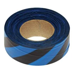 Flagging/Tagging Tape, Blue/Black Candy Stripe, 1-3/16in X 300ft, Non-Adhesive, Box Of 12 Rolls -Amleos ms 3bb
