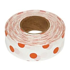 Flagging/Tagging Tape, White With Orange Polka Dots, 1-3/16in X 300ft, Non-Adhesive, Box Of 12 Rolls 5 Flagging/Tagging Tape, White With Orange Polka Dots, 1-3/16in X 300ft, Non-Adhesive, Box Of 12 Rolls -Amleos pd 5ob