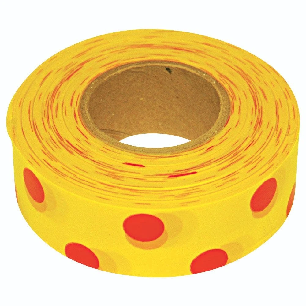 Flagging/Tagging Tape, Yellow With Red Polka Dots, 1-3/16in X 300ft, Non-Adhesive, Box Of 12 Rolls 4 Flagging/Tagging Tape, Yellow With Red Polka Dots, 1-3/16in X 300ft, Non-Adhesive, Box Of 12 Rolls - Image 2