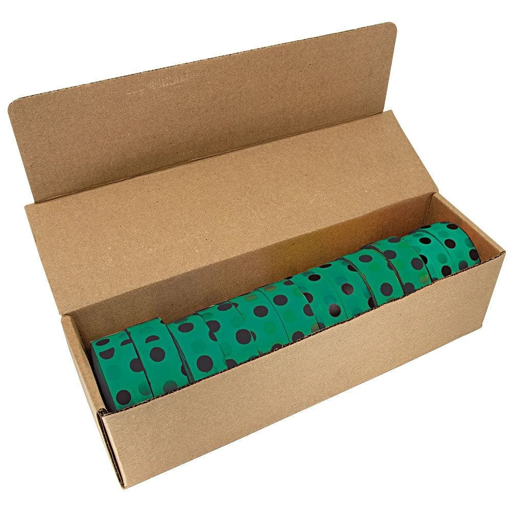 Flagging/Tagging Tape, Green With Black Polka Dots, 1-3/16in X 300ft, Non-Adhesive, Box Of 12 Rolls 3 Flagging/Tagging Tape, Green With Black Polka Dots, 1-3/16in X 300ft, Non-Adhesive, Box Of 12 Rolls