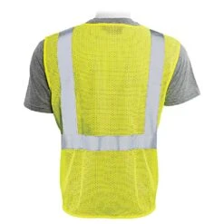 Class 2 Mesh Safety Vest With ID Pocket, ANSI Type R, Hi-Viz Lime, Size Extra Large By Delta Plus -Amleos s636id back 2