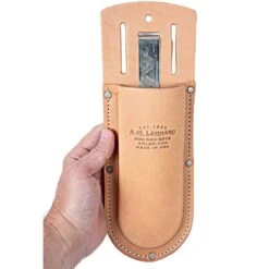 Leather Sheath With Clip And Belt Slot For 9in Pruners By A.M. Leonard -Amleos sca9 in hand