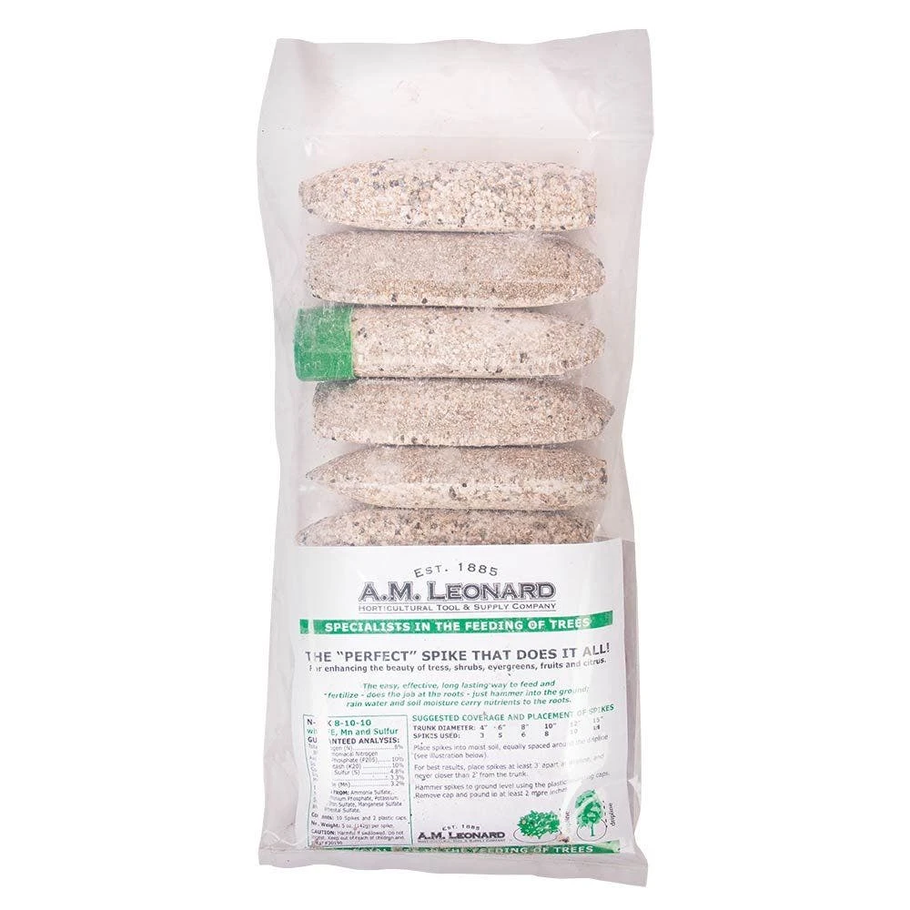 General Purpose Tree Spikes, 8-10-10 Plus Micros, Box Of 10 Spikes By A.M. Leonard 3 General Purpose Tree Spikes, 8-10-10 Plus Micros, Box Of 10 Spikes By A.M. Leonard