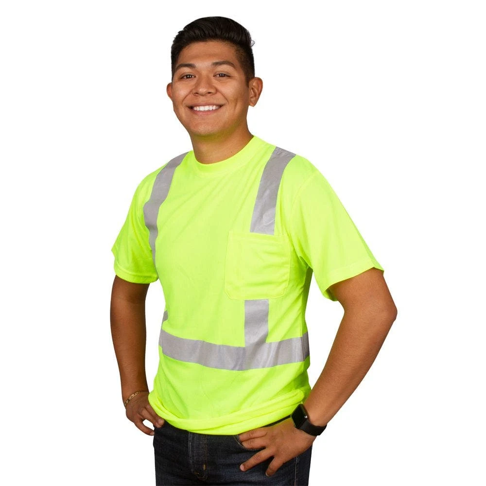 Class II Birdseye Mesh Short Sleeve Tee, ANSI Type II, Lime, Size Medium By Cordova 6 Class II Birdseye Mesh Short Sleeve Tee, ANSI Type II, Lime, Size Medium By Cordova - Image 4