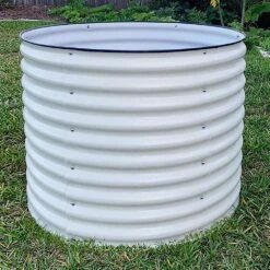 Vego Extra Tall Round Metal Raised Bed, Pearl White
