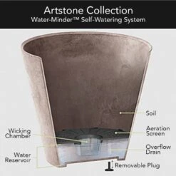 Self-Watering Napa Round 8" Planter Grey 5 Self-Watering Napa Round 8" Planter Grey -Amleos vp nr08xx cutaway