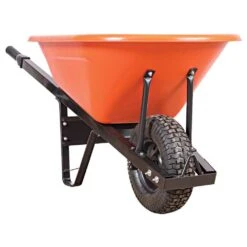 Poly Tray Wheelbarrow, Orange 6 Cu Ft Tray With Steel Handles And Pneumatic Tires By A.M. Leonard