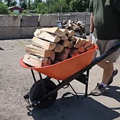 Steel Tray Wheelbarrow, Orange 6 Cu Ft Tray With Steel Handles And Pneumatic Tire By A.M. Leonard -Amleos wbst6 s live