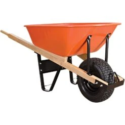 Steel Tray Wheelbarrow, Orange 6 Cu Ft Tray With Pneumatic Tire By A.M. Leonard